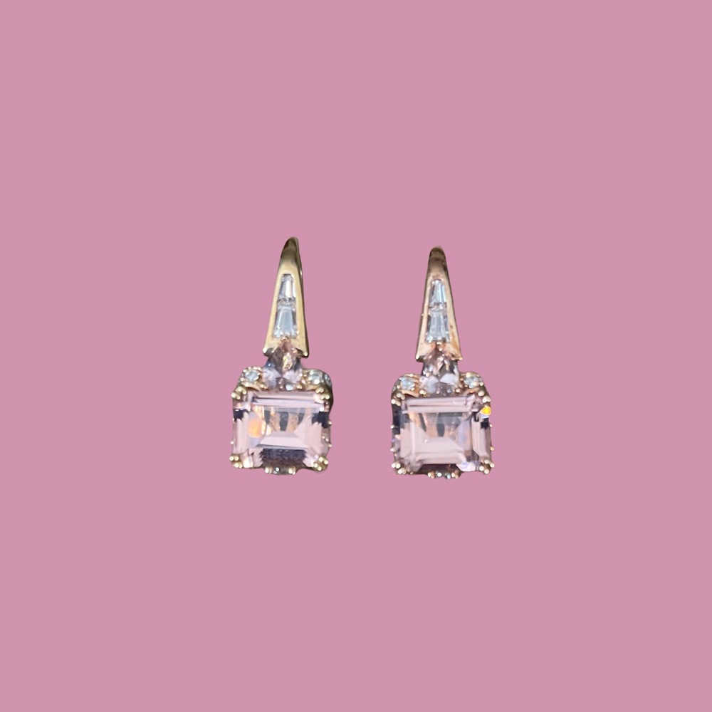 Pale Pink Crystal Elegant Gold and 925 Silver Earrings